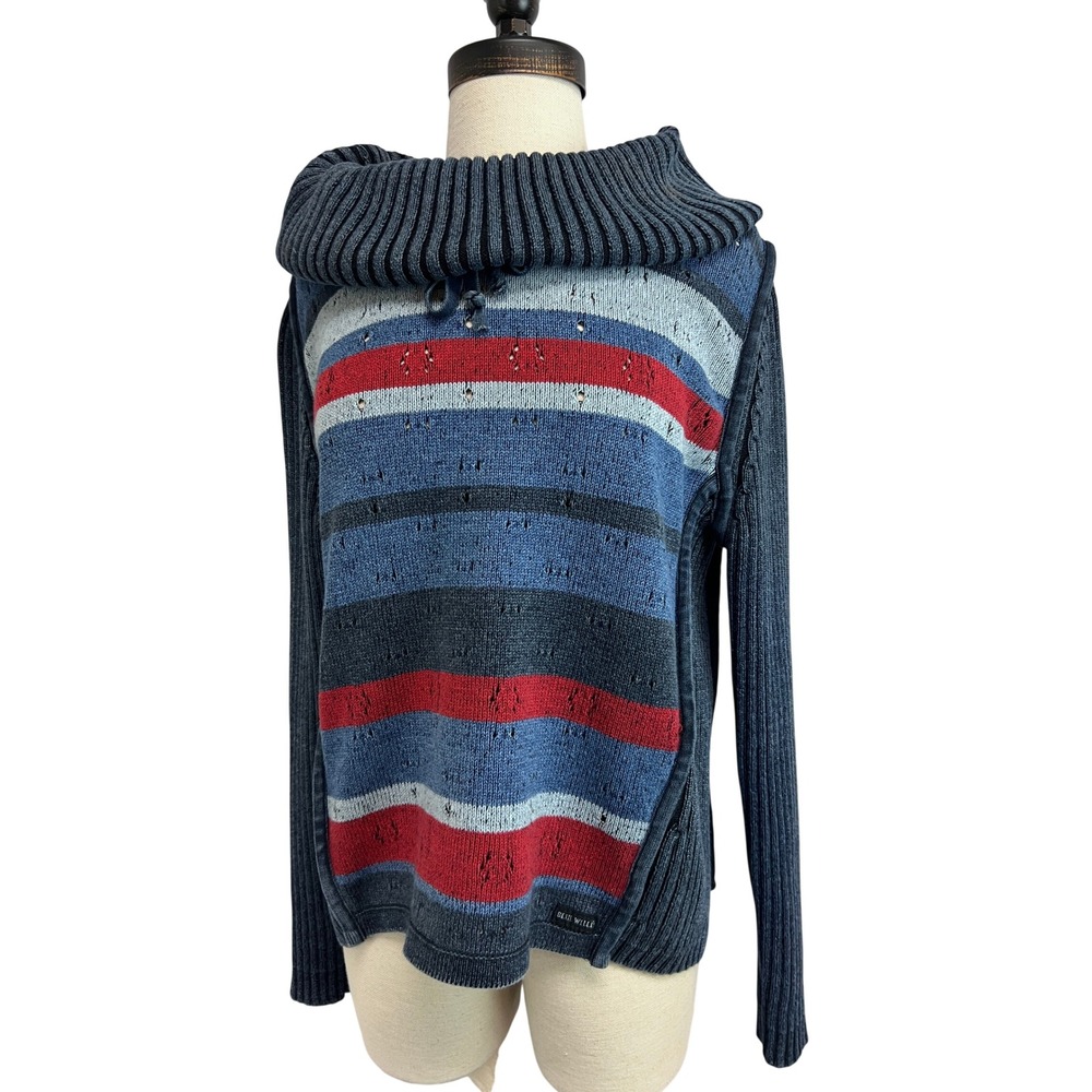 Blue Willi's Cowl Neck Sweater Womens S Blue Striped Cotton Knit Denmark